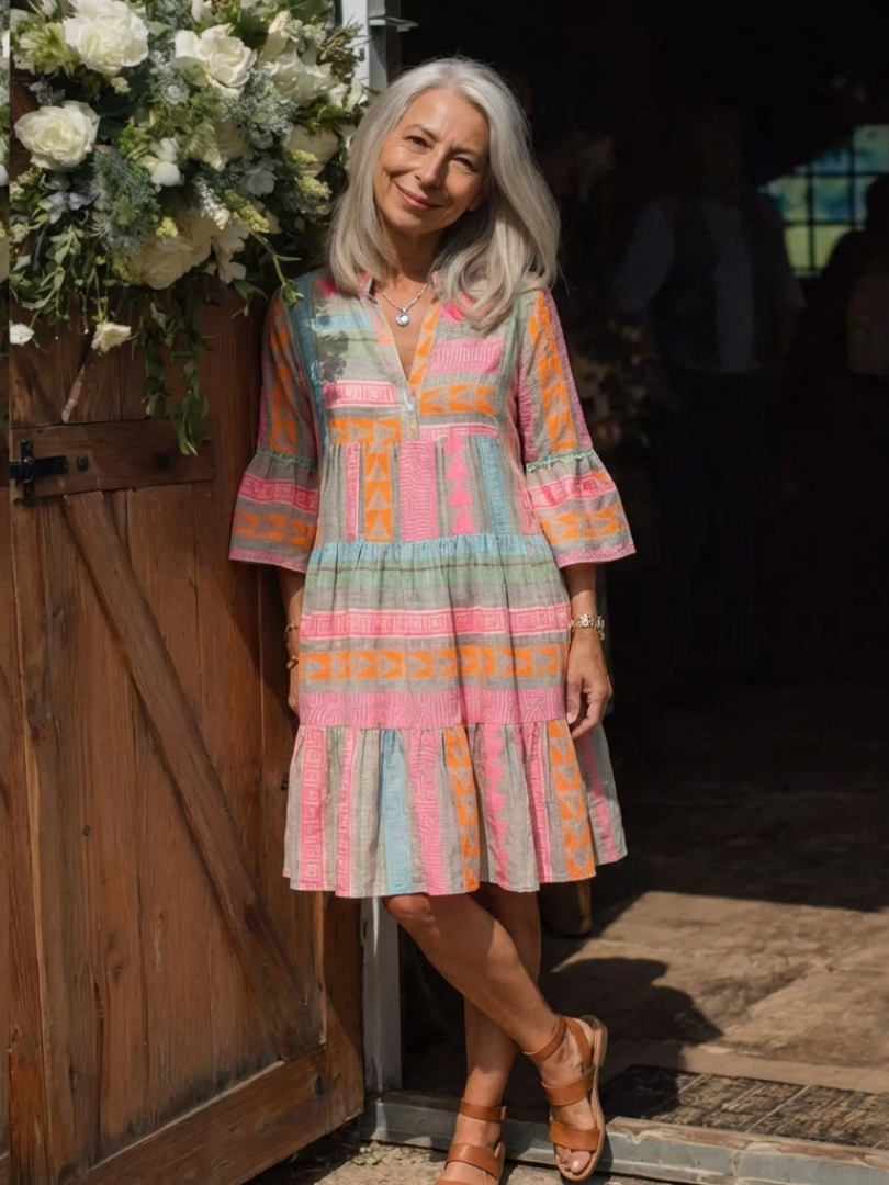 Maelle | Šaty ku kolenám s geometrickým vzorom