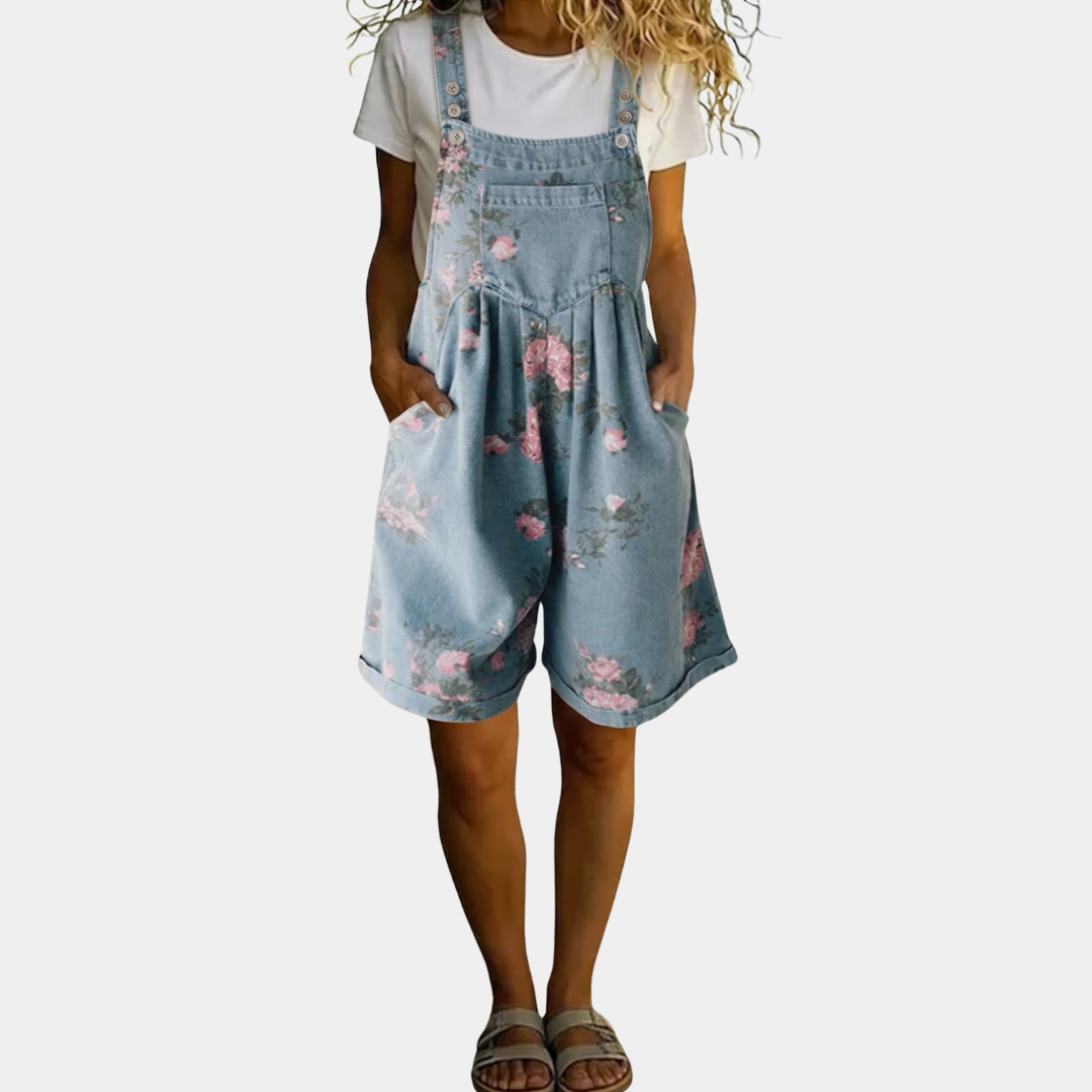 Judita - Vintage overal z opraného kvetovaného denimu