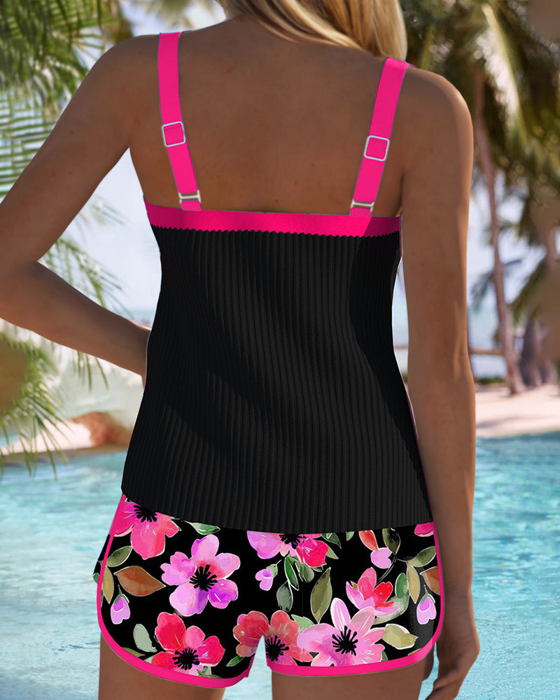 Federica - Completo tankini a coste con shorts