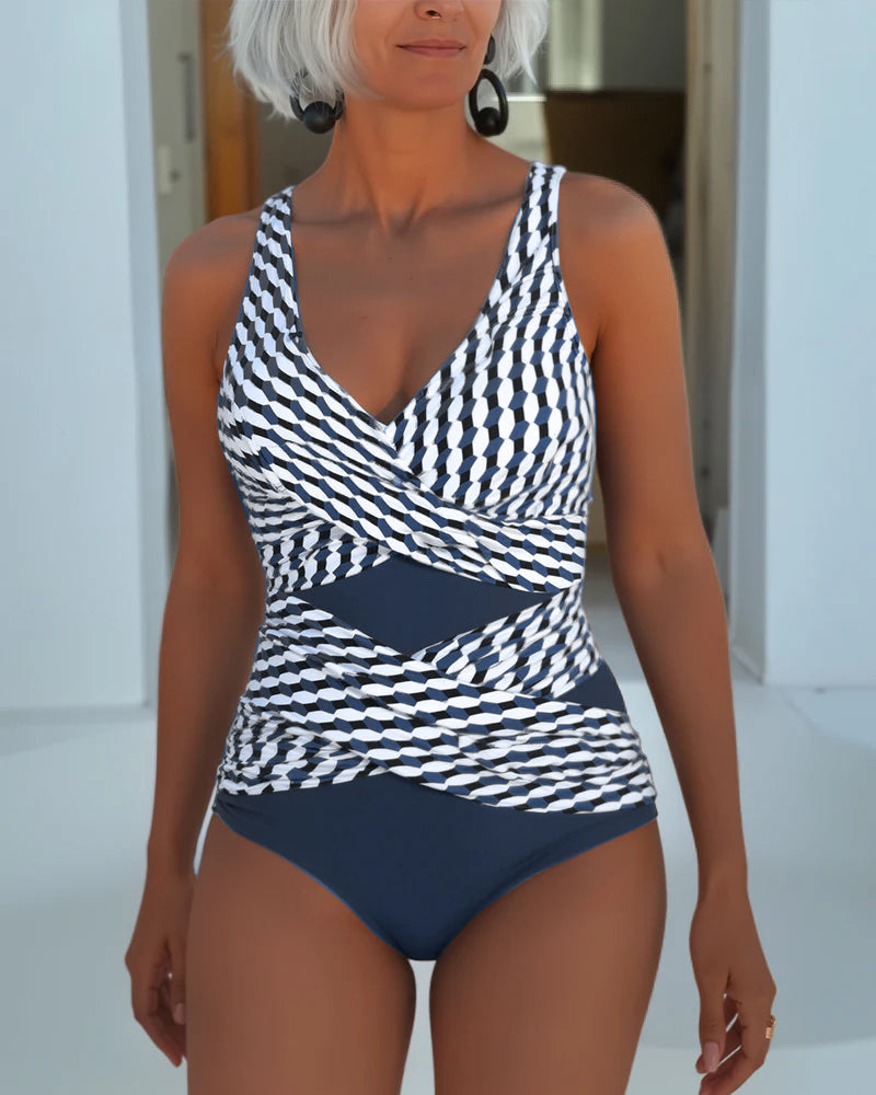 Tiffanie - Costume intero incrociato con fantasia geometrica