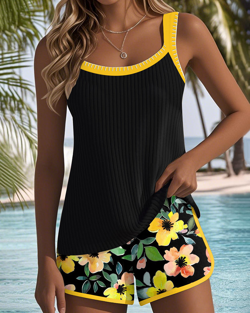 Federica - Completo tankini a coste con shorts