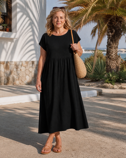 Daniela | Minimalistické voľné midi šaty s krátkym rukávom