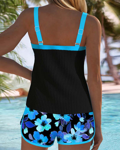 Federica - Completo tankini a coste con shorts