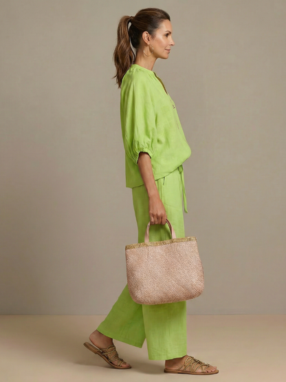 Natálie | Komplet s blúzkou na zip a širokými kalhotami