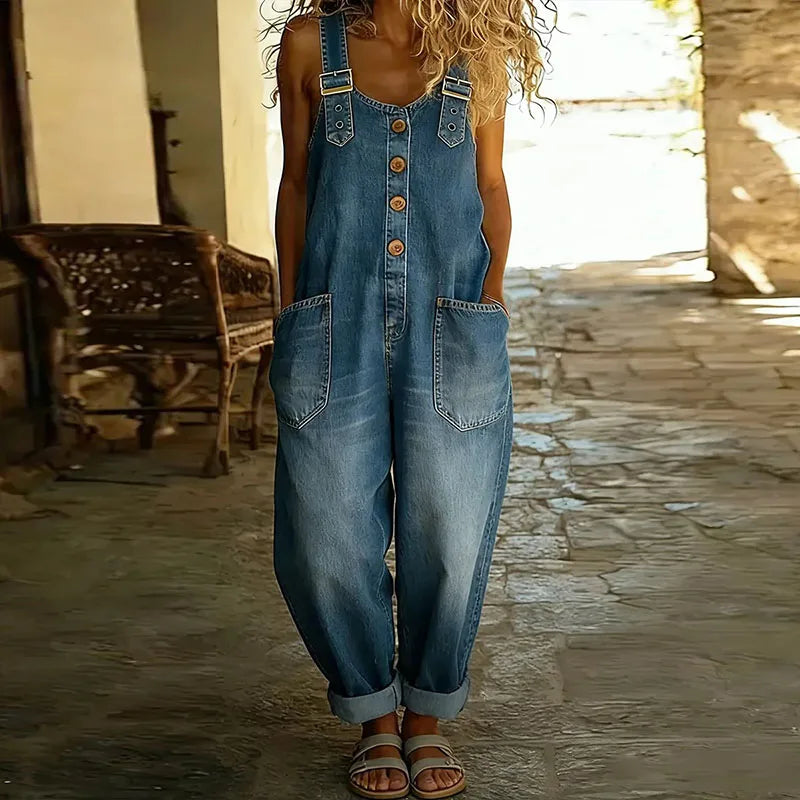 Mirka - Retro trakový overal z mäkkého denimu