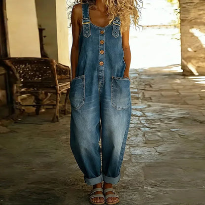 Mirka - Retro trakový overal z mäkkého denimu