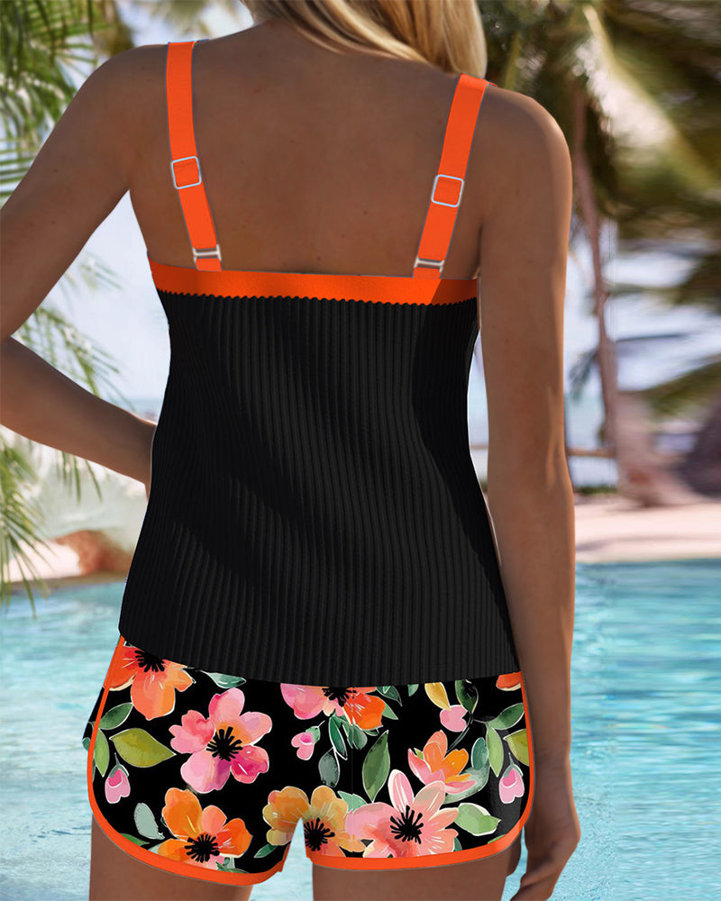 Federica - Completo tankini a coste con shorts