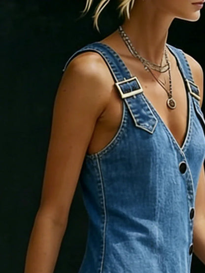 Běla - Dlhé vintage denimové šaty s knoflíky